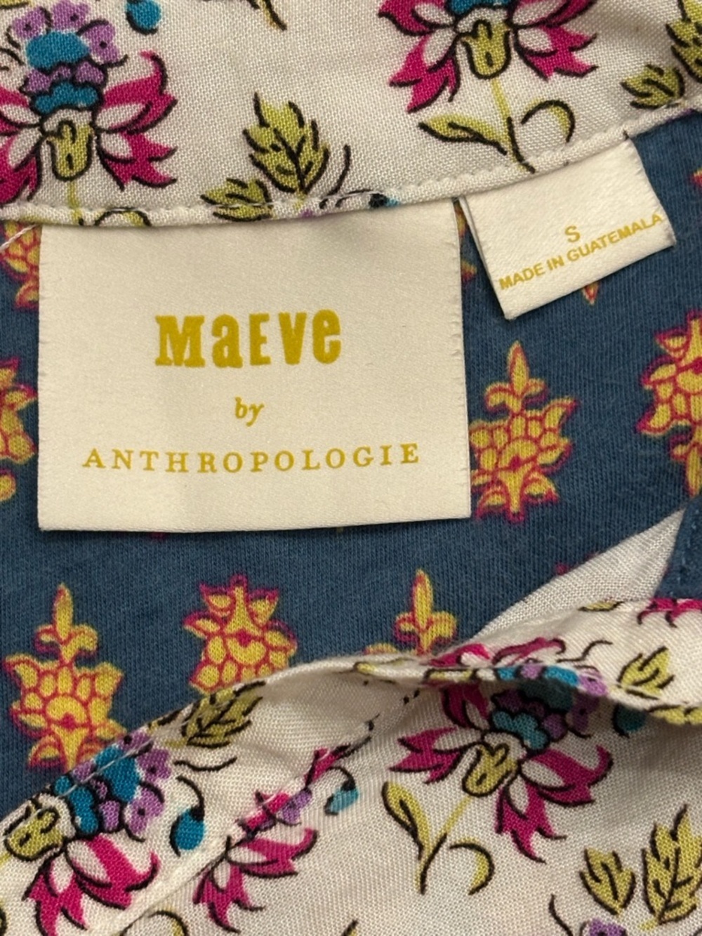 Maeve by Anthropologie Mixed Print Boho Tunic Top Size Small Floral 3/4 Sleeve - Picture 4 of 5